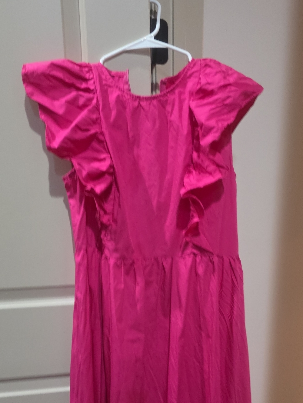 Girls' Bright Pink Ruffle Sleeve Dress
